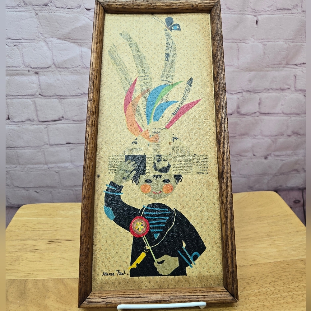 Colorful Abstract Art Print with Wooden Frame